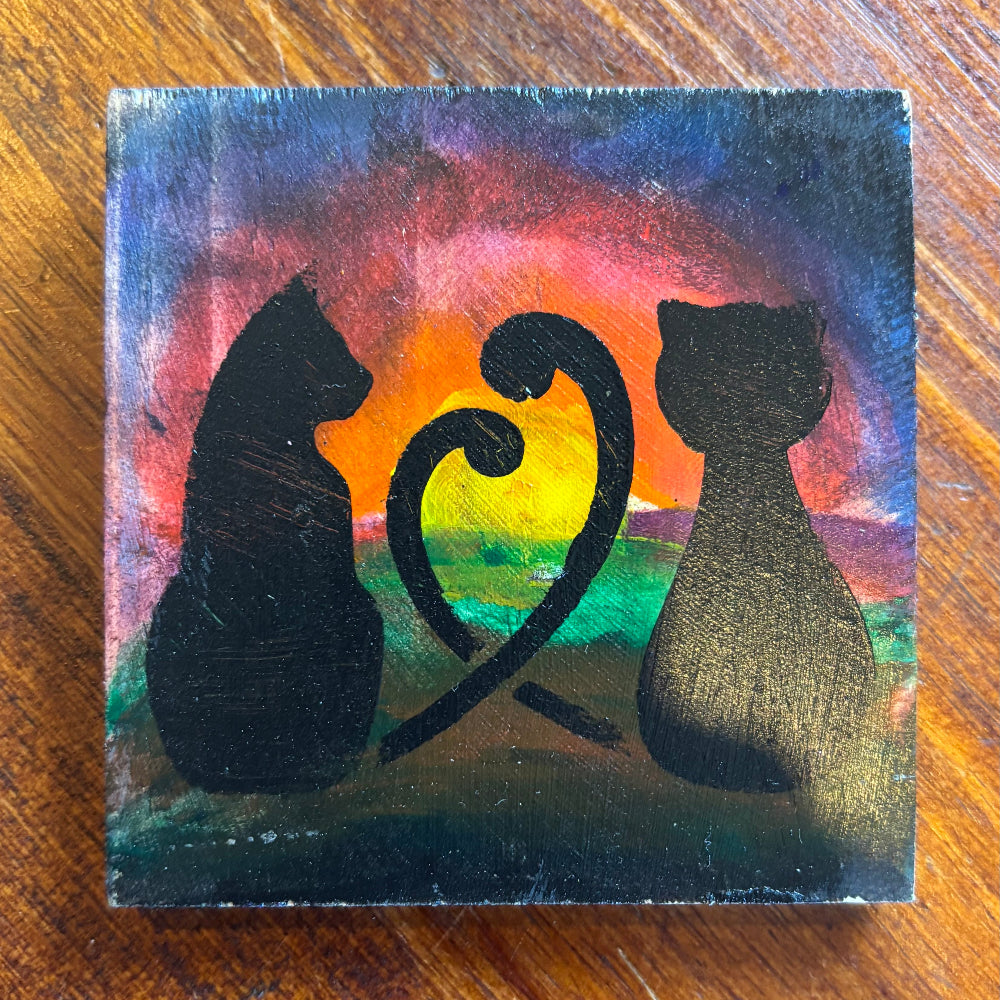 Cats at sunset painting