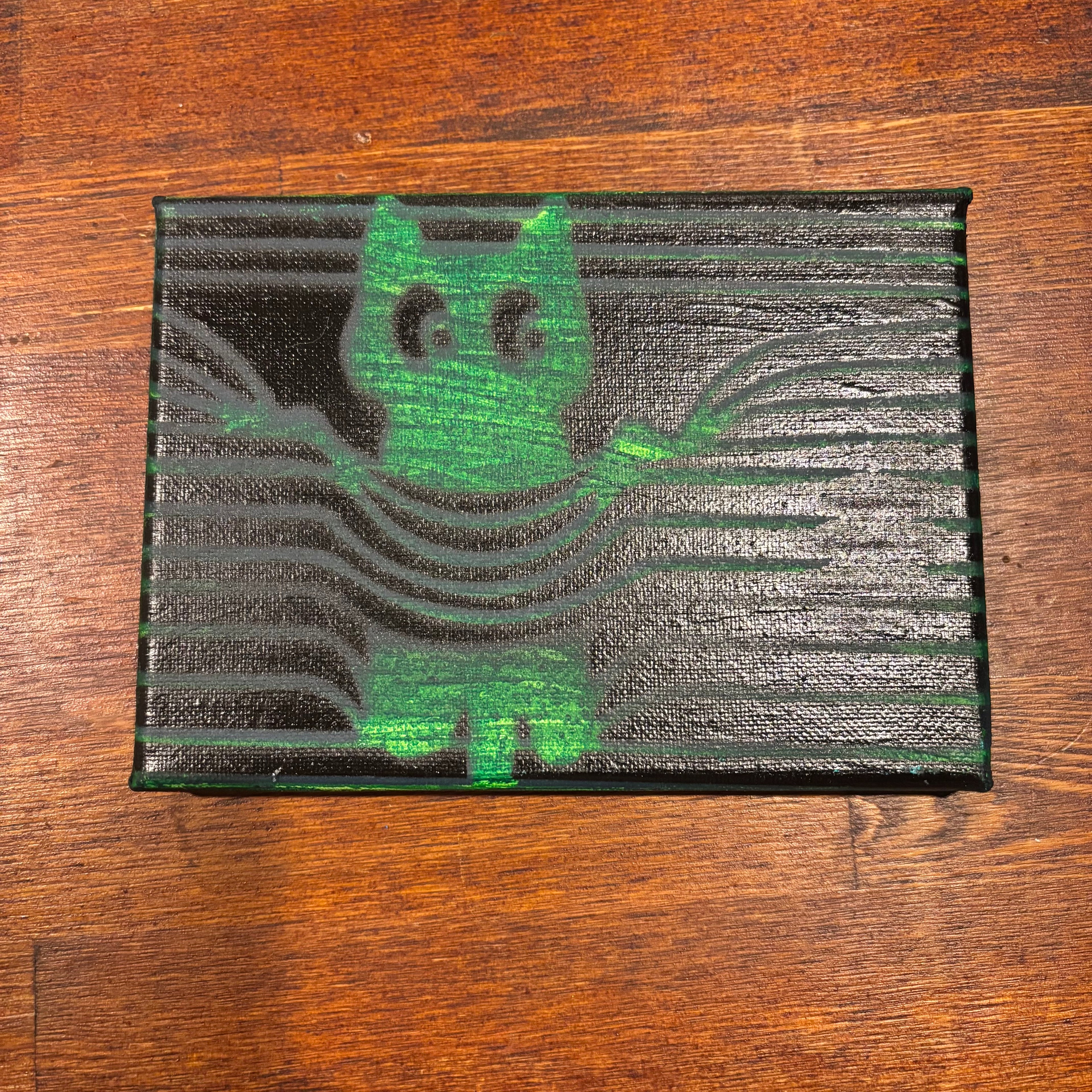 Cat peeking painting on canvas 5x7in