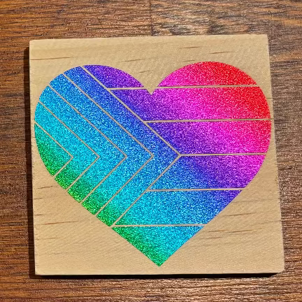Sparkly Rainbow Heart Small Wood Art